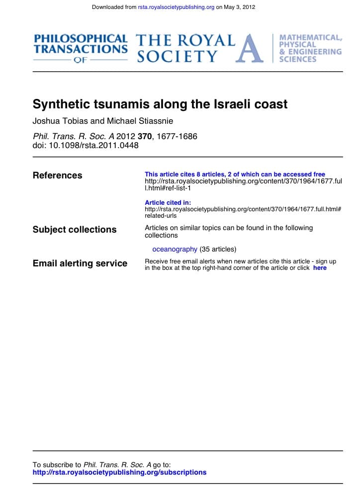 Synthetic tsunamis along the Israeli coast — Philosophical Transactions of the Royal Society A